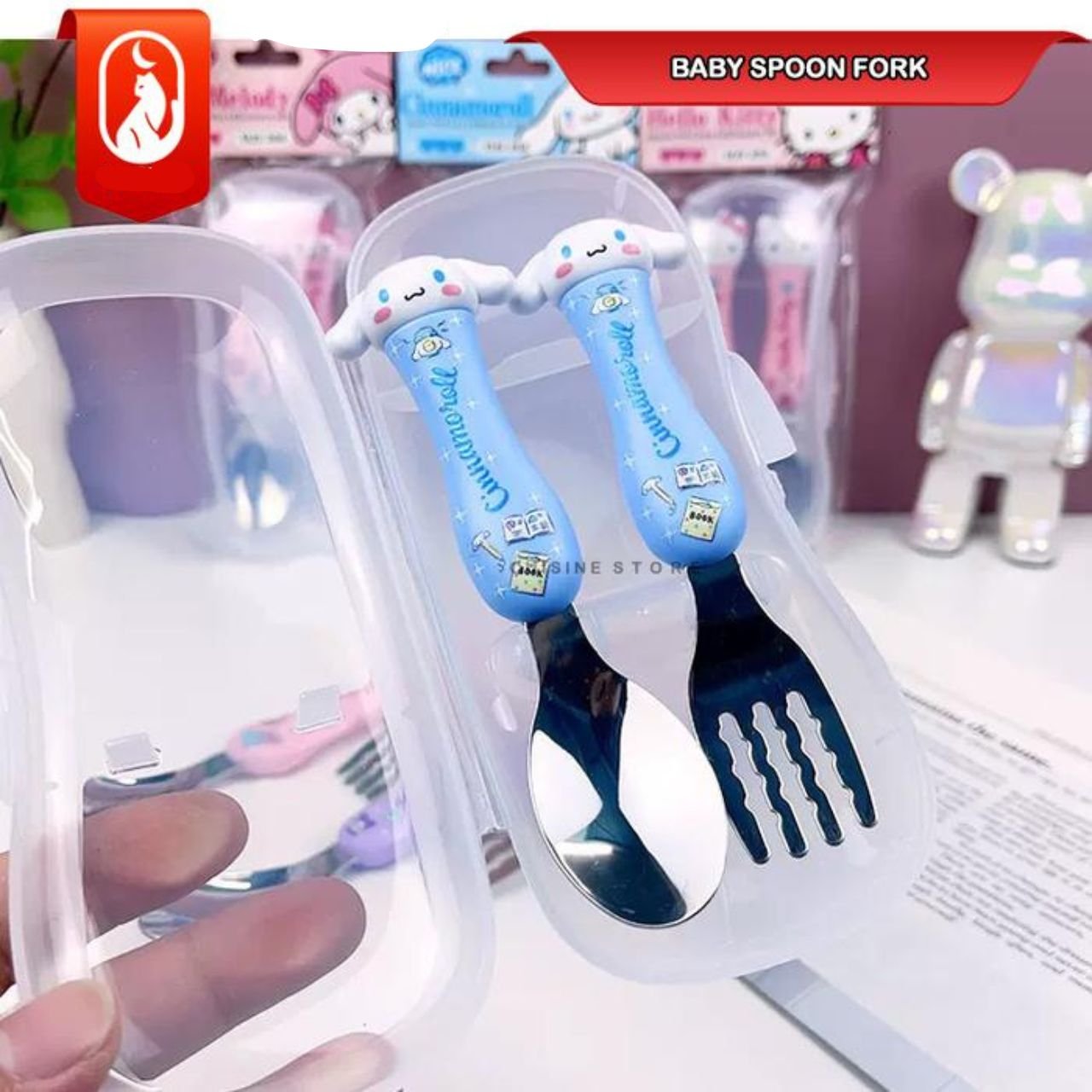 Stainless Steel Kawaii Spoon & Fork Set | Cartoon Printed | Soft Grip Handle | Gift Set | 2 Pcs Set | Assorted Colors | Plastic Box Packing - Image 4