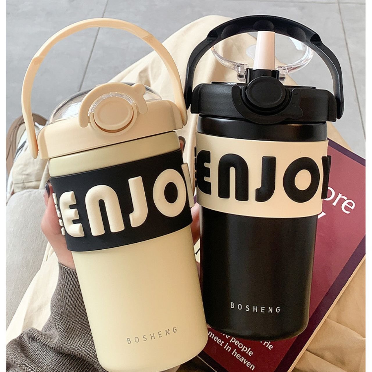 Stainless Steel Insulated Water Bottle with Straw & Handle | Compact & Leakproof | Silicone Sleeve | 450 ML | Assorted Colors | Box Packing - Image 2