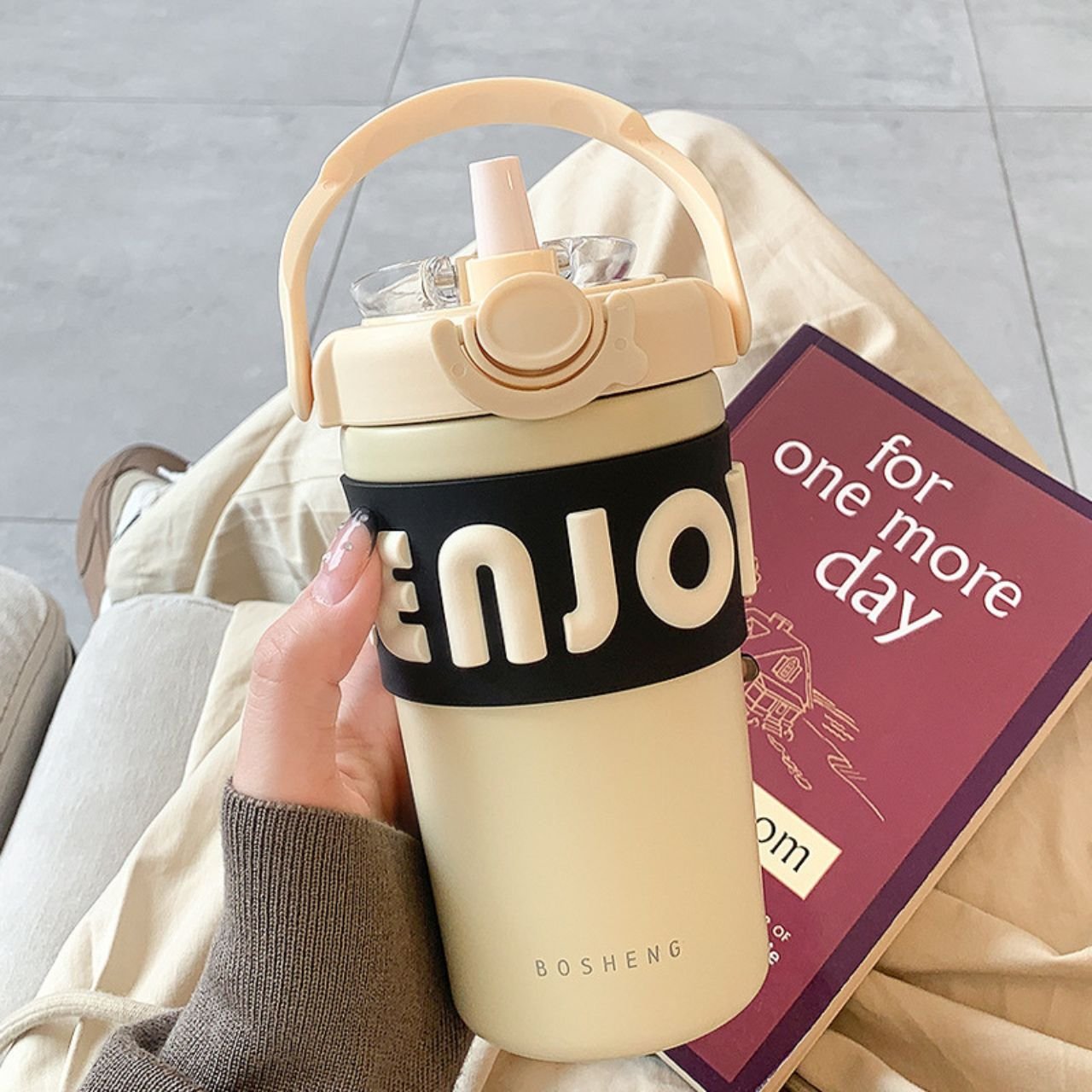 Stainless Steel Insulated Water Bottle with Straw & Handle | Compact & Leakproof | Silicone Sleeve | 450 ML | Assorted Colors | Box Packing - Image 3