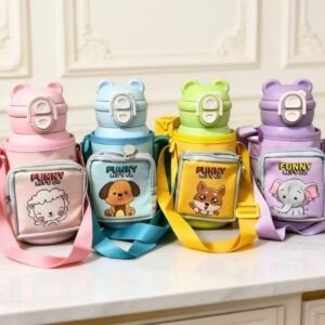 Stainless Steel Kids Insulated Water Bottle with Strap & Pouch | Portable & Leakproof | 500 ML | Assorted Colors | Box Packing