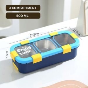 Stainless Steel Bento Lunch Box with Cutlery | 3 Compartment | Portable & Leakproof | Insulated | 500 ML | Assorted Colors | Box Packing