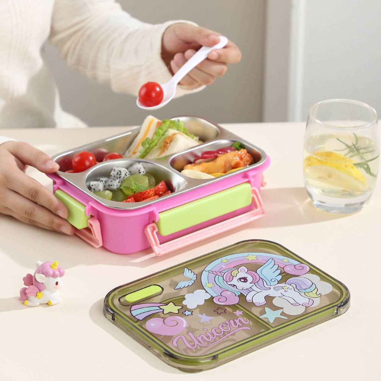 Stainless Steel Printed Lunch Box with Cutlery | 2+Round Compartment | Portable & Leakproof | Insulated | 650 ML | Assorted Prints | Box Packing - Image 2