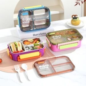 Stainless Steel Lunch Box with Cutlery Set | 3 Compartment | Portable & Leakproof | Insulated | 700 ML | Assorted Colors | Box Packing