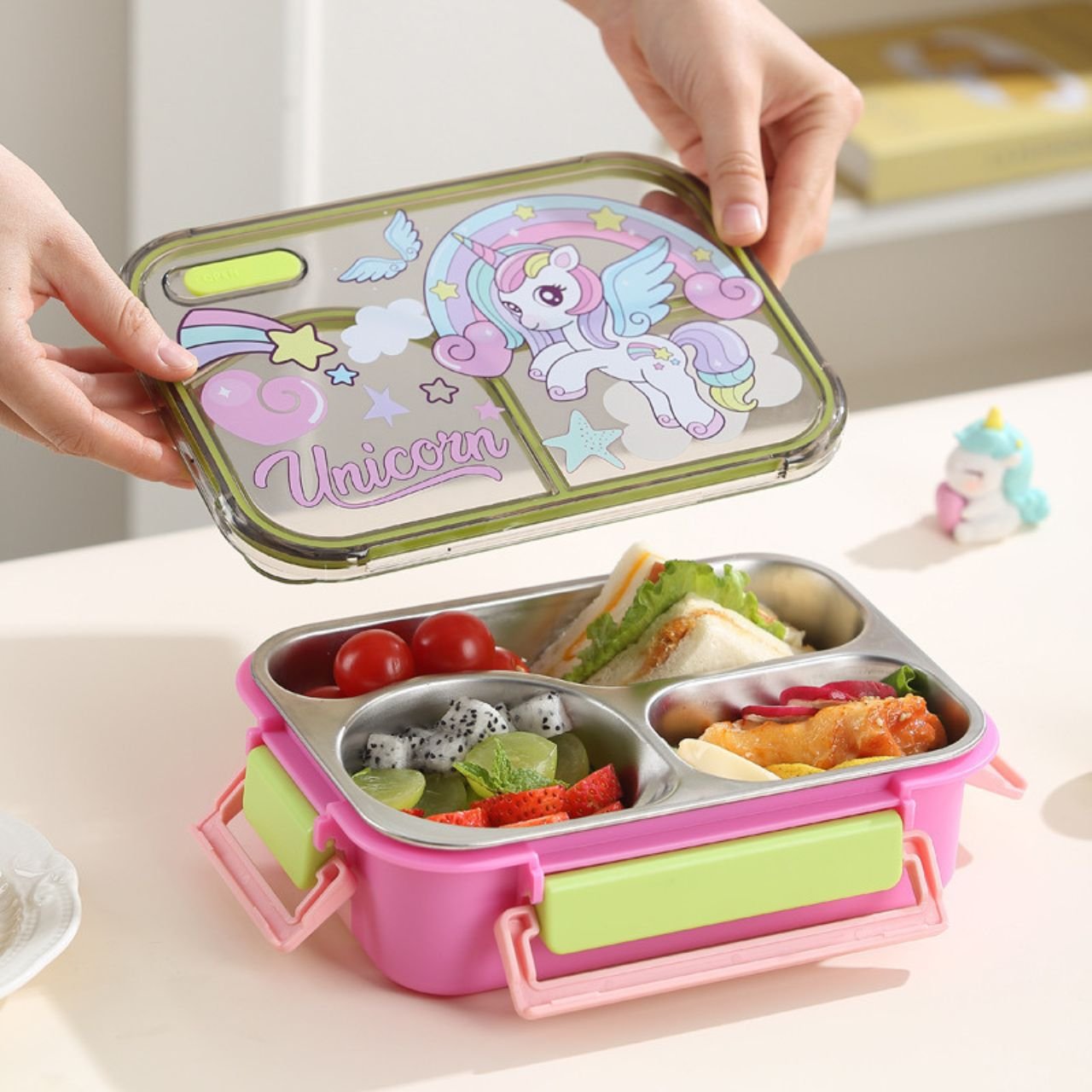 Stainless Steel Printed Lunch Box with Cutlery | 2+Round Compartment | Portable & Leakproof | Insulated | 650 ML | Assorted Prints | Box Packing - Image 3
