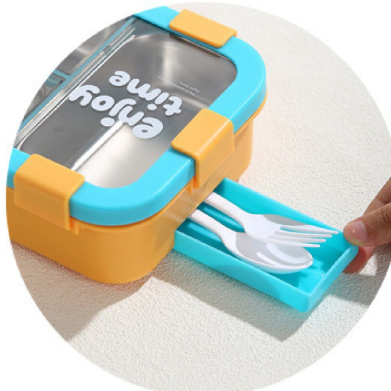 Stainless Steel Lunch Box with Cutlery Set | 3 Compartment | Portable & Leakproof | Insulated | 700 ML | Assorted Colors | Box Packing - Image 6
