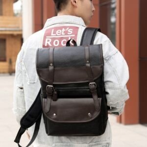 Premium PU Leather Backpack for Men's | Buckle Flap Closure | Laptop & Travel Backpack | Multi Pockets | 28x11x40 Cm | Assorted Colors | OPP Packing