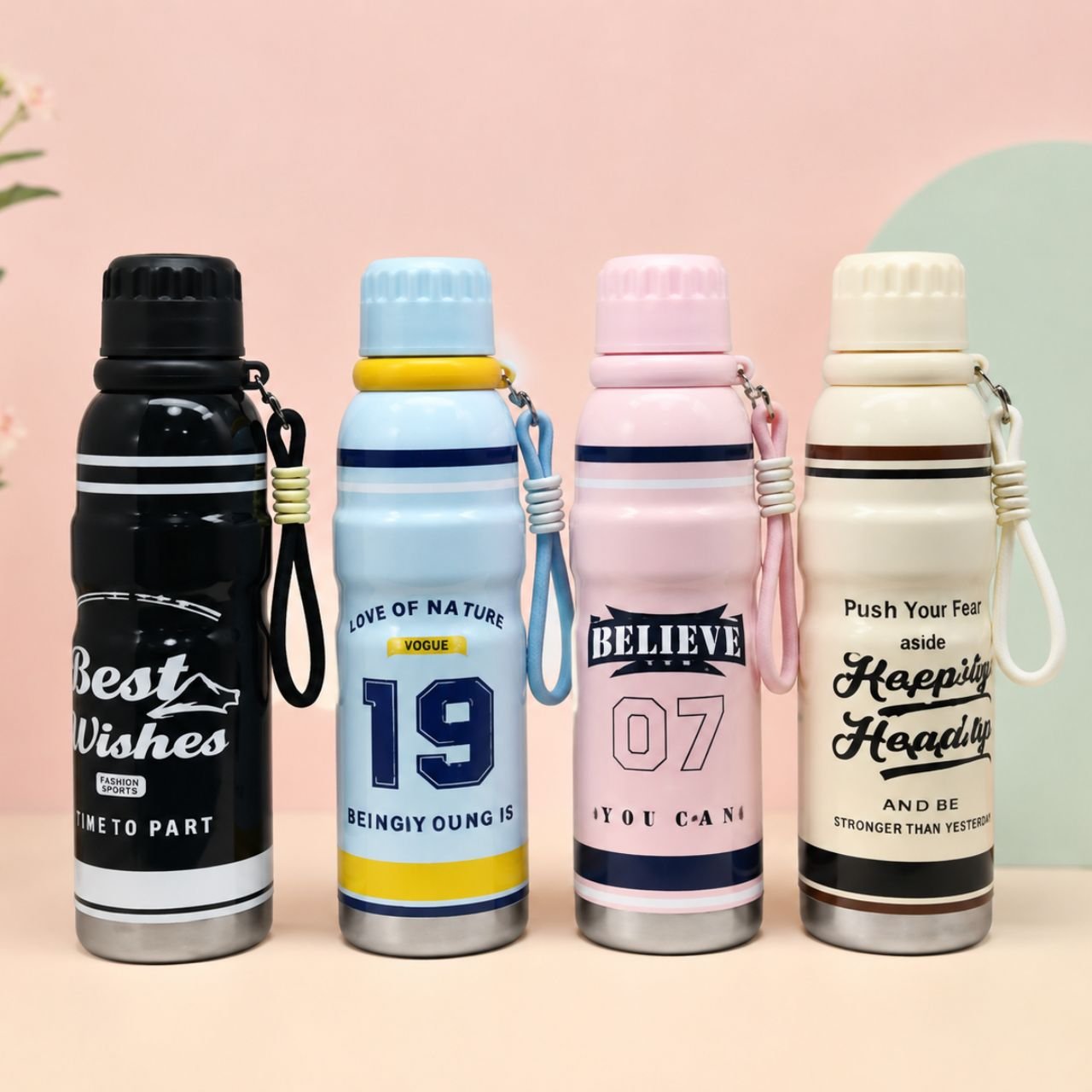 Stainless Steel Insulated Bottle with Carry Strap | Portable & Leakproof | Wide Mouth | 600 ML | Assorted Colors | Box Packing