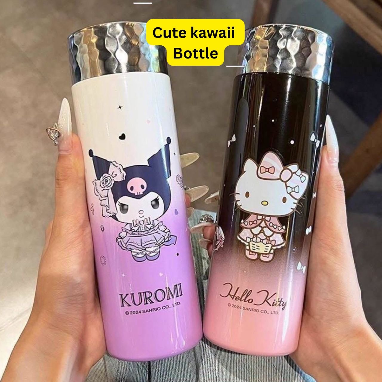 Stainless Steel Kawaii Bottle | Double wall Insulation | Portable & Leakproof | Wide Mouth | Cartoon Printed | 320 ML | Assorted Colors | Box Packing