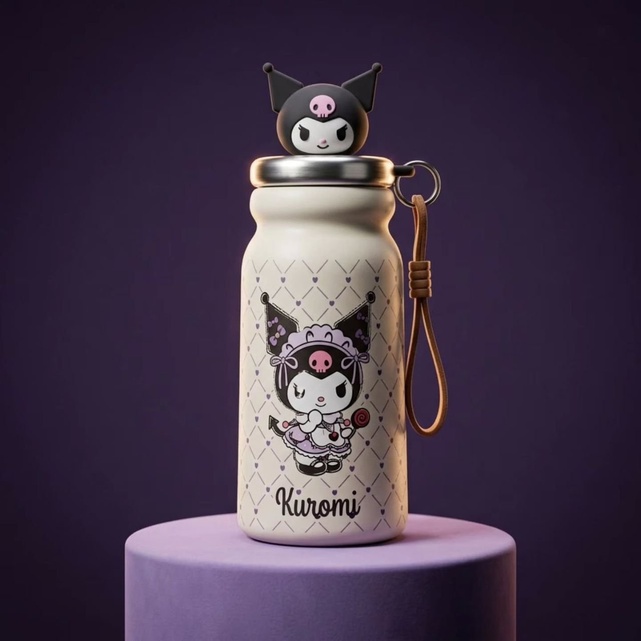 Stainless Steel Insulated Kawaii Bottle for kids with Carry Strap | Cartoon Print & Character Head | Portable & Leakproof | 500 ML | Assorted Colors | Box Packing - Image 4