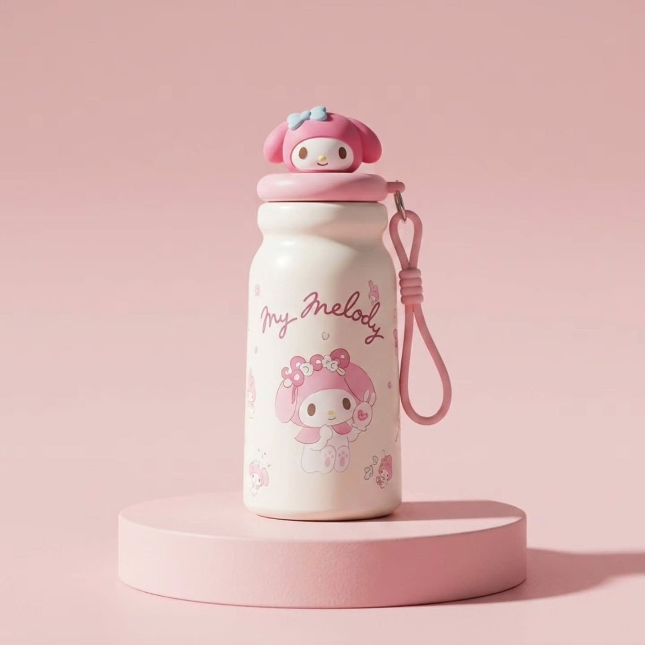 Stainless Steel Insulated Kawaii Bottle for kids with Carry Strap | Cartoon Print & Character Head | Portable & Leakproof | 500 ML | Assorted Colors | Box Packing - Image 3