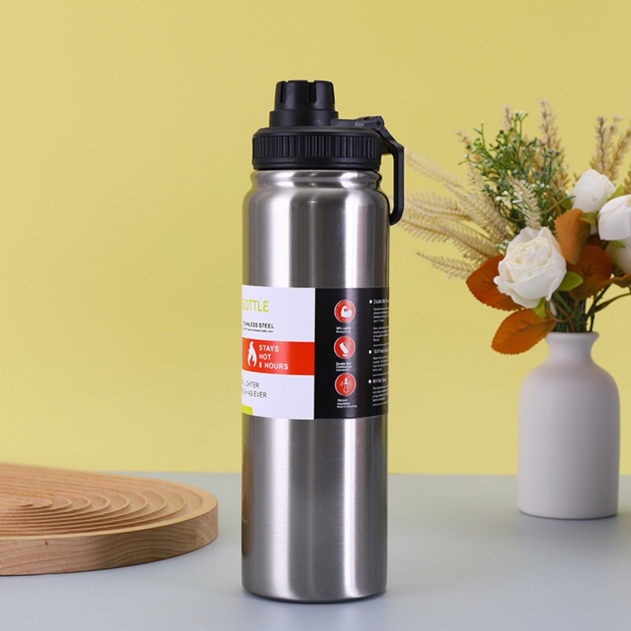 Stainless Steel Vacuum Insulated Sport Water Bottle | Leakproof Flip Lid with Lock | Portable & Compact | 1000 ML | Assorted Colors | Box Packing - Image 3