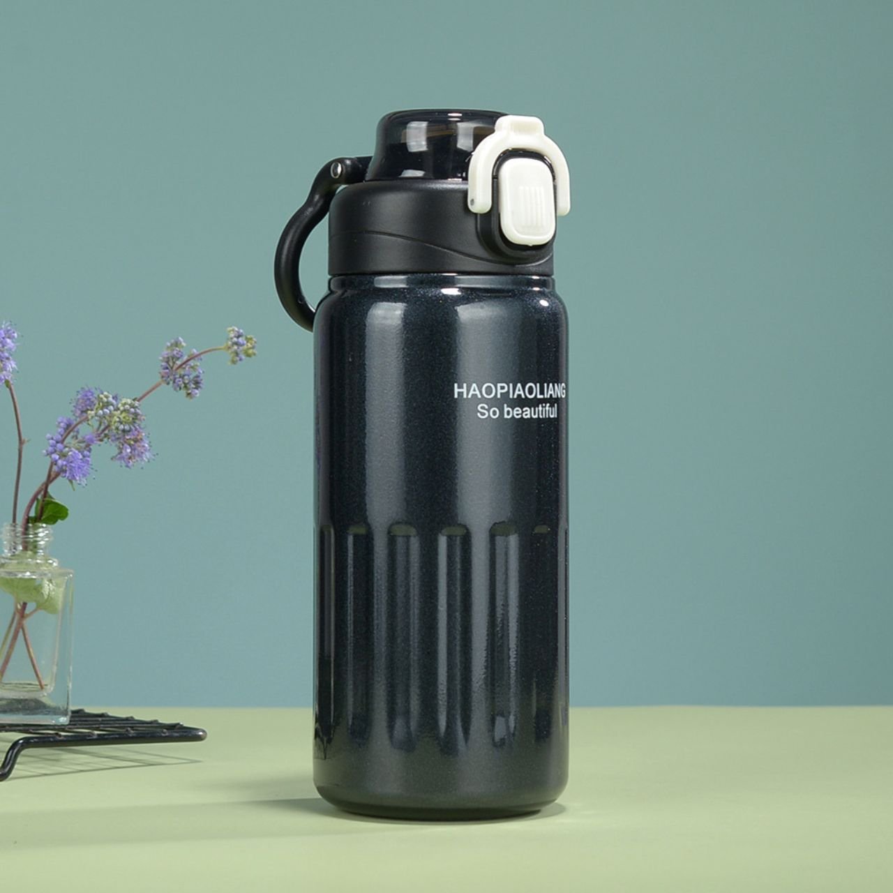 Stainless Steel Insulated Bottle with Carrying Handle | Portable & Leakproof | Push Lock Button | 500 ML | Assorted Colors | Box Packing - Image 3