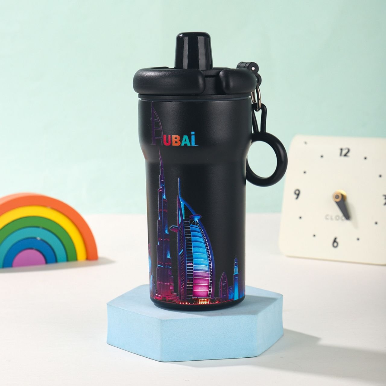 Stainless Steel Coffee Sipper with Straw & Carry Band | Double Wall Insulation | Printed | Portable & Leakproof | 450 ML | Assorted Prints | Box Packing - Image 2