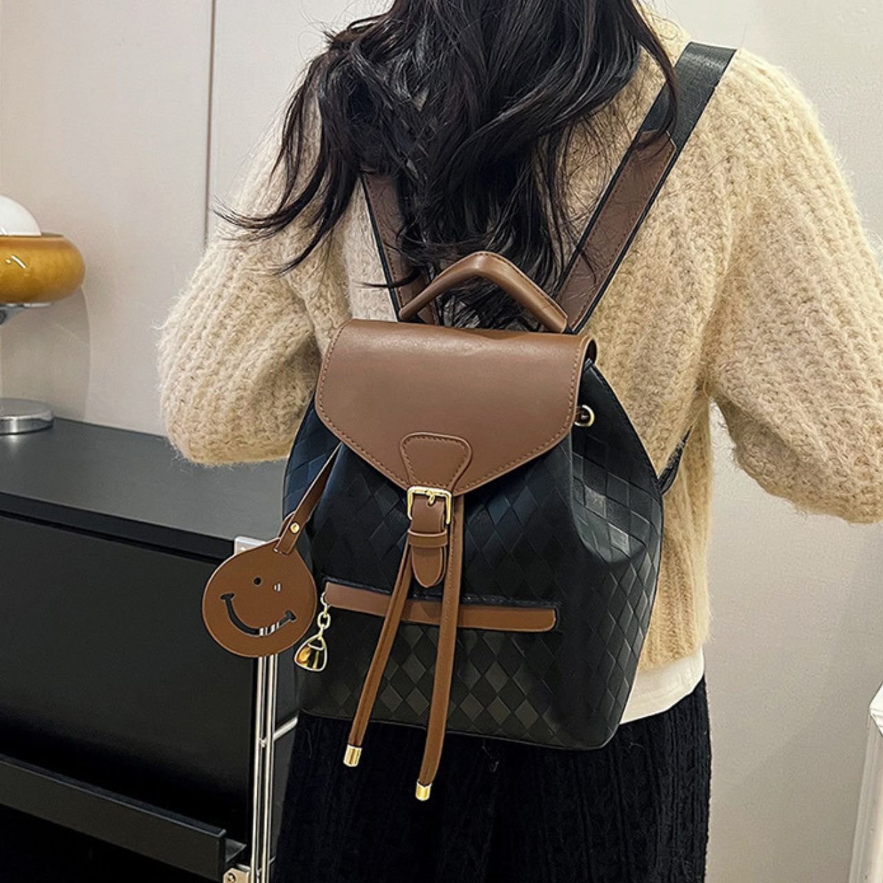 PU Leather Ladies Travel Backpack | 2 Pockets | Drawstring Closure | Adjustable Shoulder Strap | 21x13x26 Cm | Assorted Colors | OPP Packing