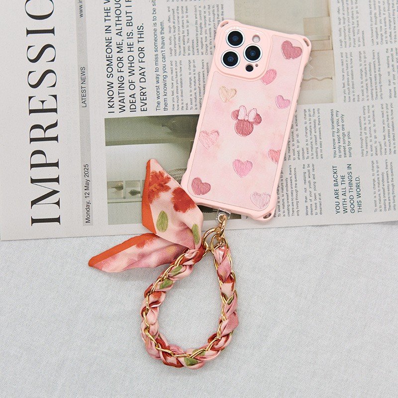 Premium Braided Silk Scarf Keychain Wristlet with Gold Chain | Fashion Handbag Mobile Phone Charm Card OPP Packing - Image 8