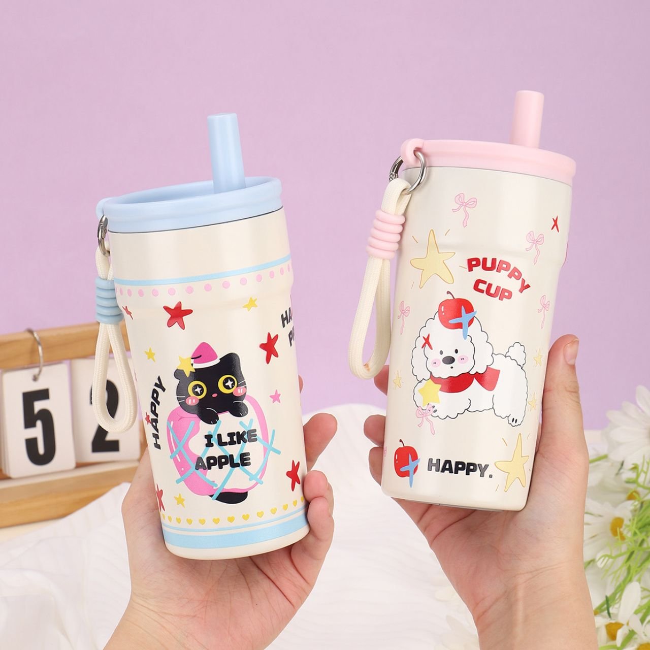 Stainless Steel Insulated Coffee Sipper with Straw & Carry Band | Portable & Leakproof | Cartoon Print | 500 ML | Assorted Prints | Box Packing - Image 6