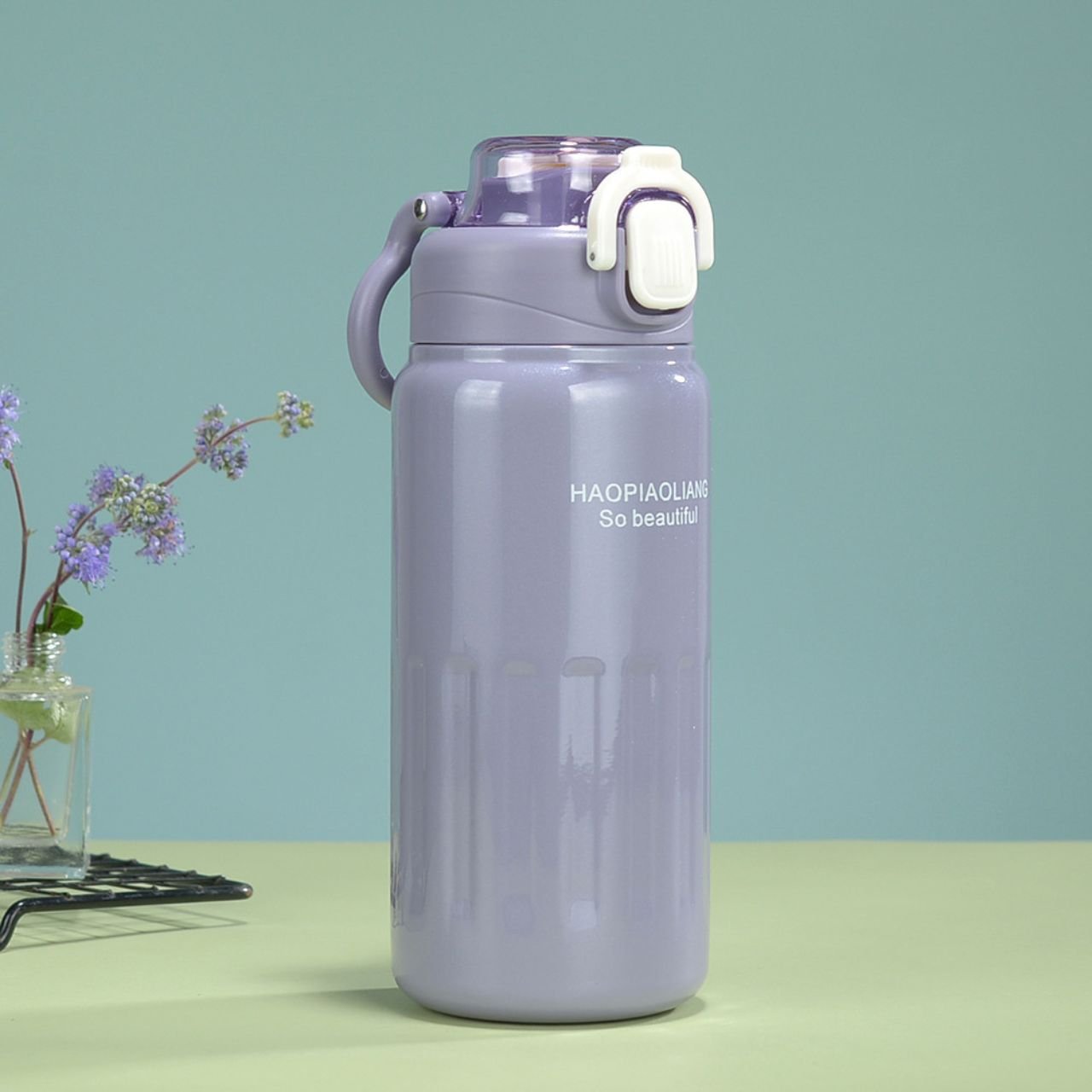 Stainless Steel Insulated Bottle with Carrying Handle | Portable & Leakproof | Push Lock Button | 500 ML | Assorted Colors | Box Packing - Image 2
