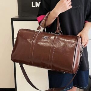 Premium PU Leather Duffle Bag with Top Handle | Zip Closure | Adjustable Shoulder Strap | Travel & Gym | 48x22x27 Cm | Assorted Colors | OPP Packing