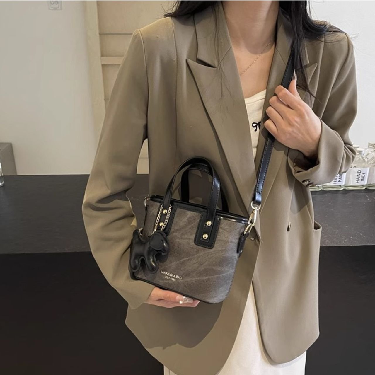 PU Leather Mini Handbag with Handle | Top Handle | Adjustable Crossbody Sling | Smooth Zip Closure | 19x9x16 Cm | Assorted Colors | OPP Packing - Image 5