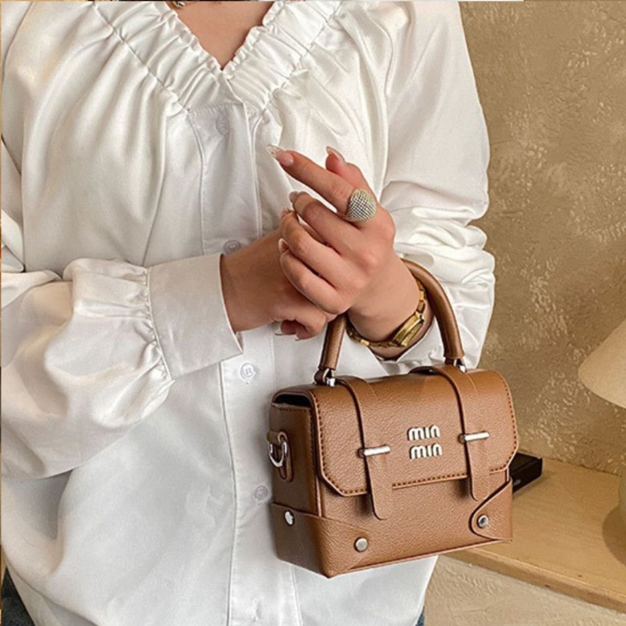 PU Leather Ladies Satchel Bag with Shoulder Strap | Lock & Zip Closure | 13x18x7 Cm | Assorted Colors | OPP Packing - Image 4