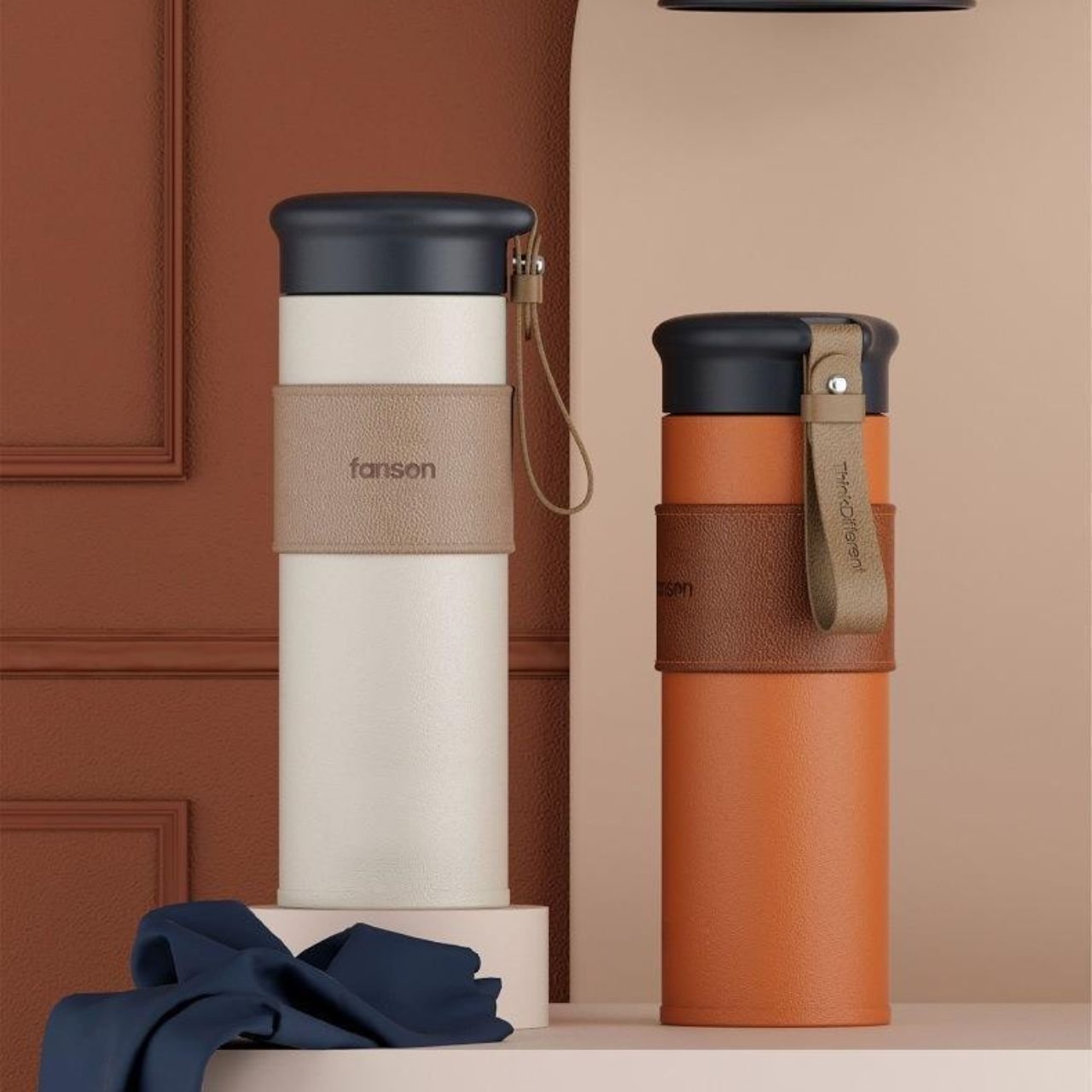 Stainless Steel Insulated Bottle with Leather Grip & Carry Strap | Leakproof | Portable Travel Bottle | 500 ML | Assorted Colors | Box Packing - Image 2