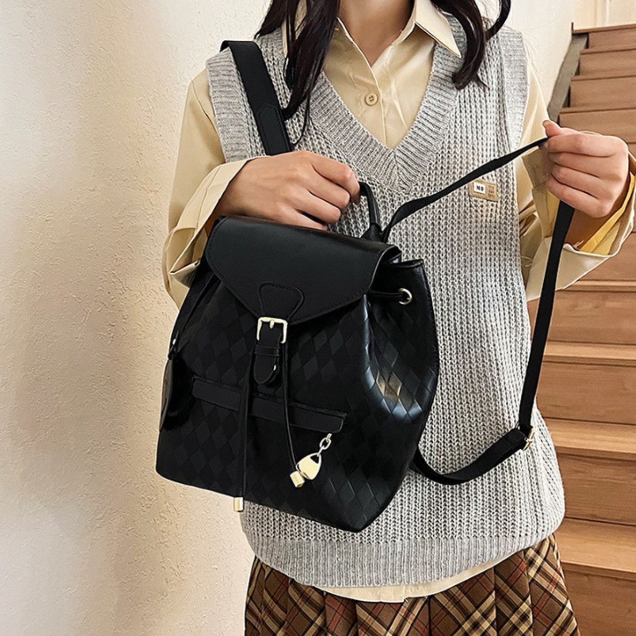 PU Leather Ladies Travel Backpack | 2 Pockets | Drawstring Closure | Adjustable Shoulder Strap | 21x13x26 Cm | Assorted Colors | OPP Packing - Image 3