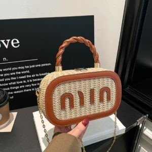 Stylish Woven Mini Handbag with Braided Handle | Premium Look with Lock Closure  | Golden Chain Strap | 12x20x6 Cm | Assorted Colors | OPP Packing