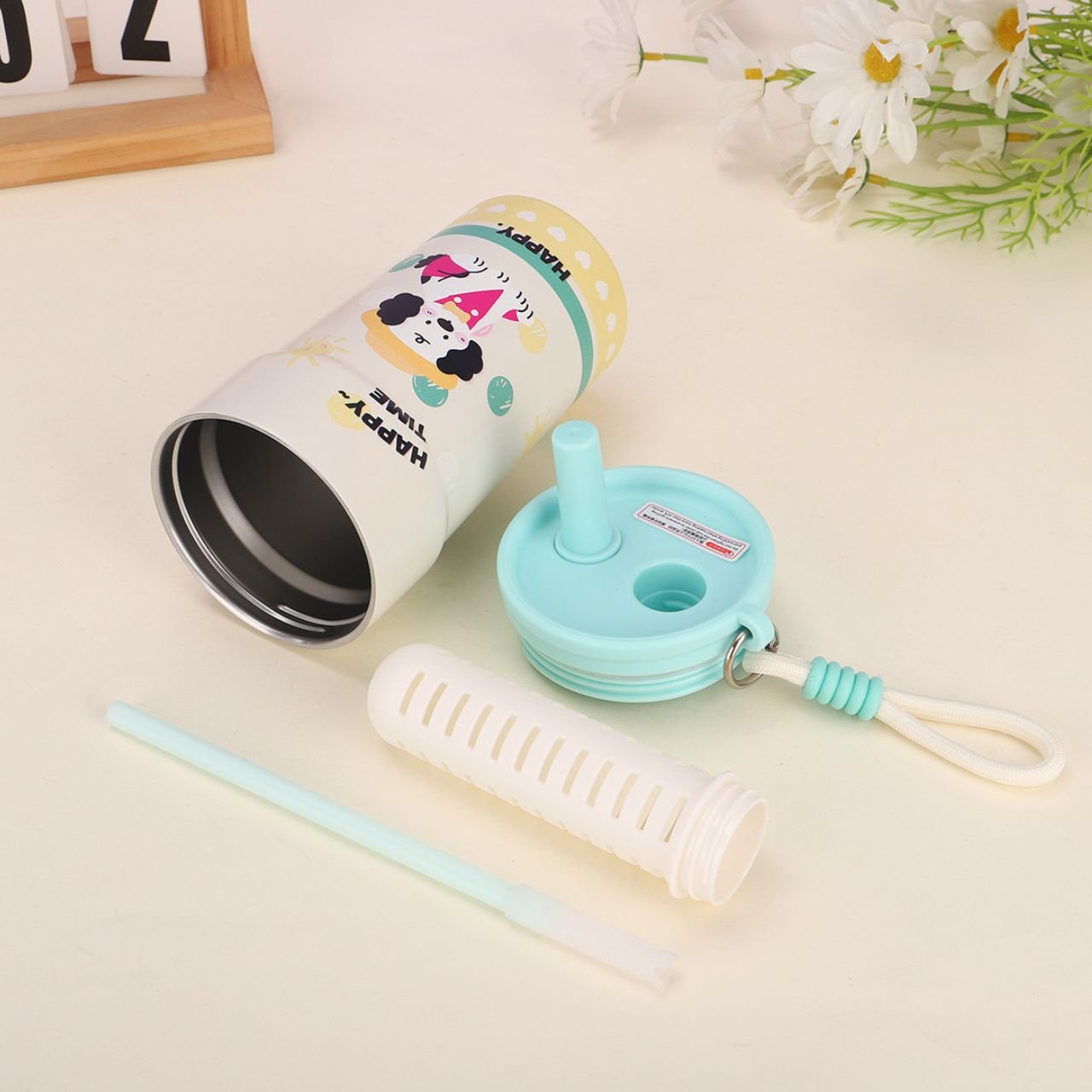Stainless Steel Insulated Coffee Sipper with Straw & Carry Band | Portable & Leakproof | Cartoon Print | 500 ML | Assorted Prints | Box Packing - Image 8