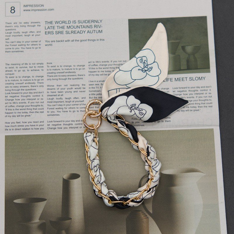 Premium Braided Silk Scarf Keychain Wristlet with Gold Chain | Fashion Handbag Mobile Phone Charm Card OPP Packing - Image 4