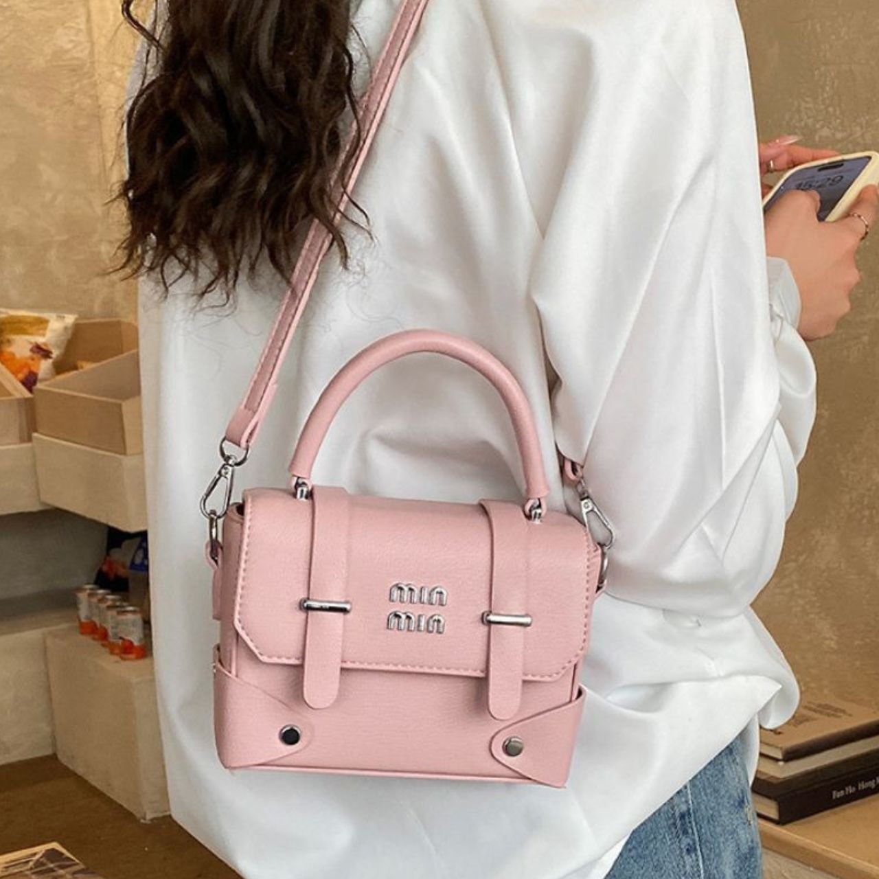 PU Leather Ladies Satchel Bag with Shoulder Strap | Lock & Zip Closure | 13x18x7 Cm | Assorted Colors | OPP Packing - Image 3