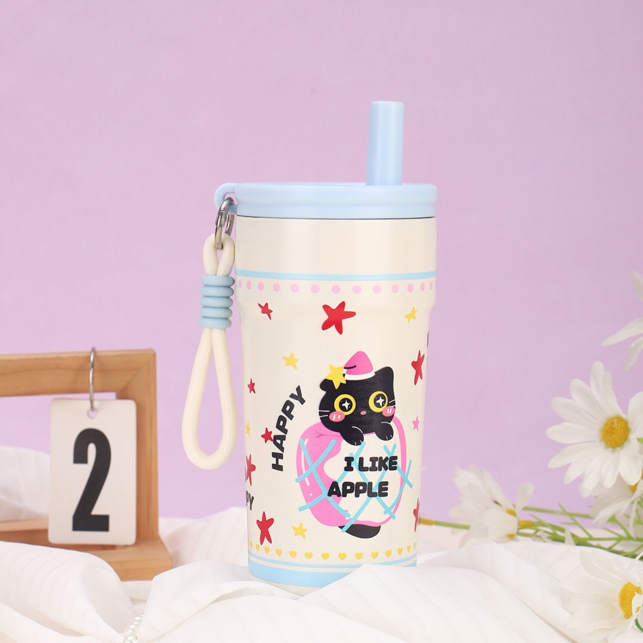 Stainless Steel Insulated Coffee Sipper with Straw & Carry Band | Portable & Leakproof | Cartoon Print | 500 ML | Assorted Prints | Box Packing - Image 4
