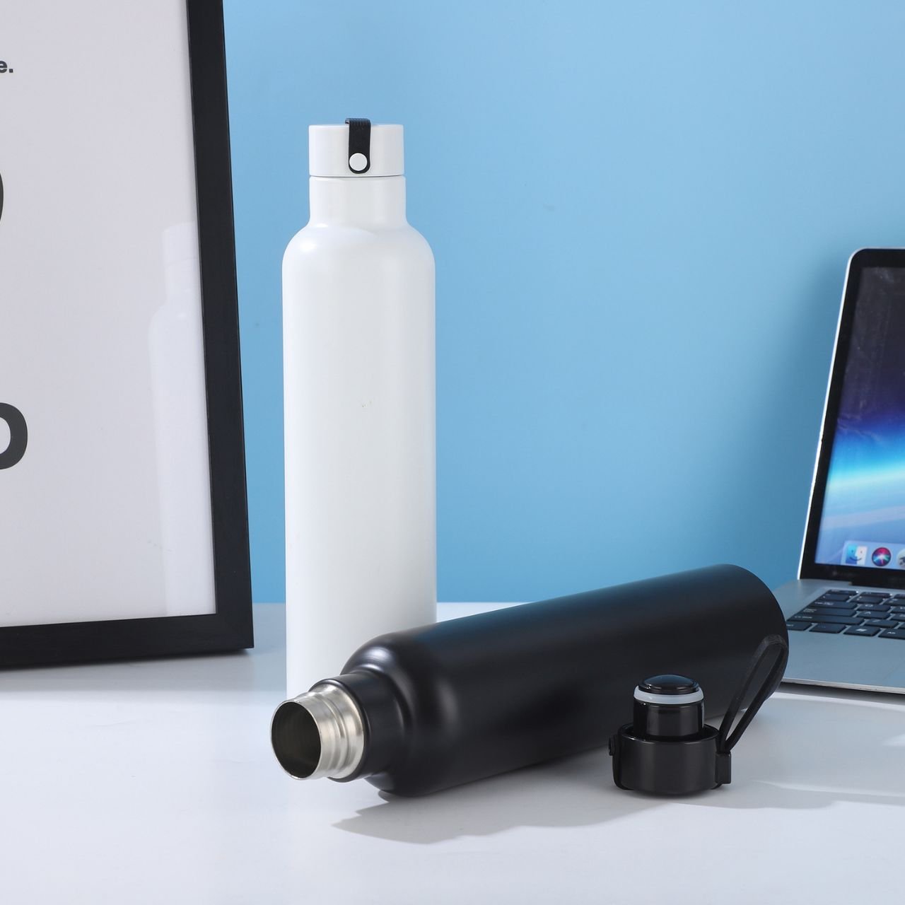 Stainless Steel Insulated Sport Slim Bottle with Carry Strap | Portable & Leakproof | Double wall | 1000 ML | Assorted Colors | Box Packing - Image 2