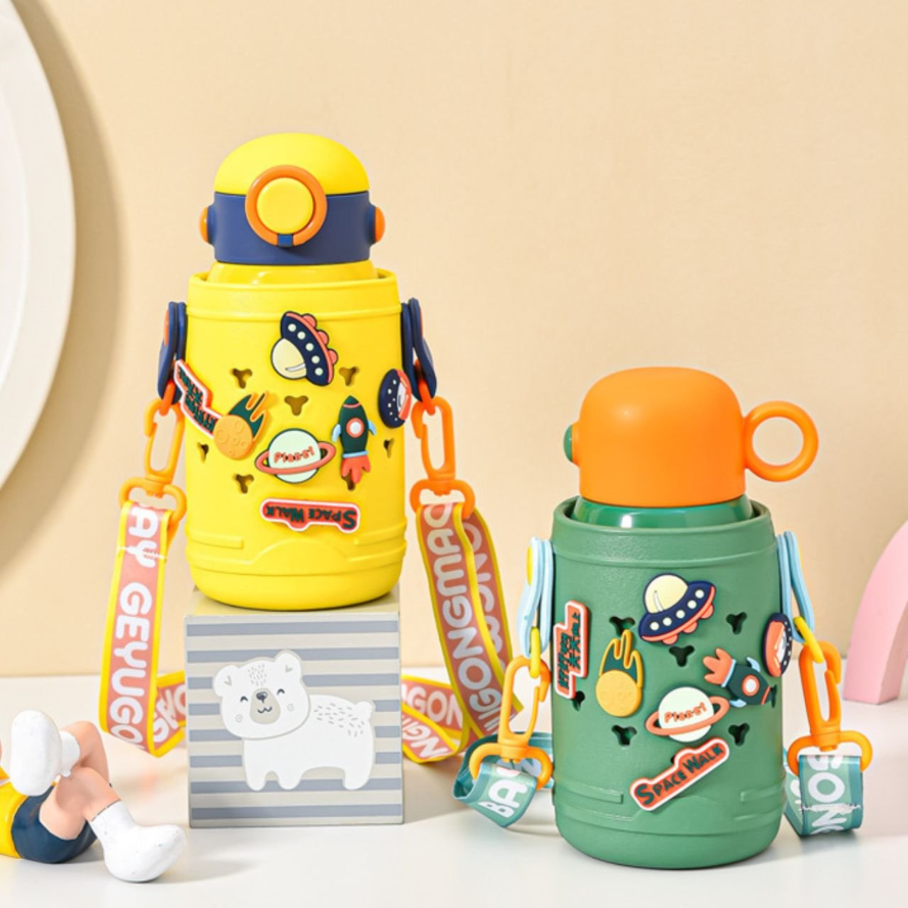 Stainless Steel Insulated Kids Sipper with Strap & Silicone Sleeve | Dual Cap | Portable & Leakproof Design | 500 ML | Assorted Colors | Box Packing - Image 2