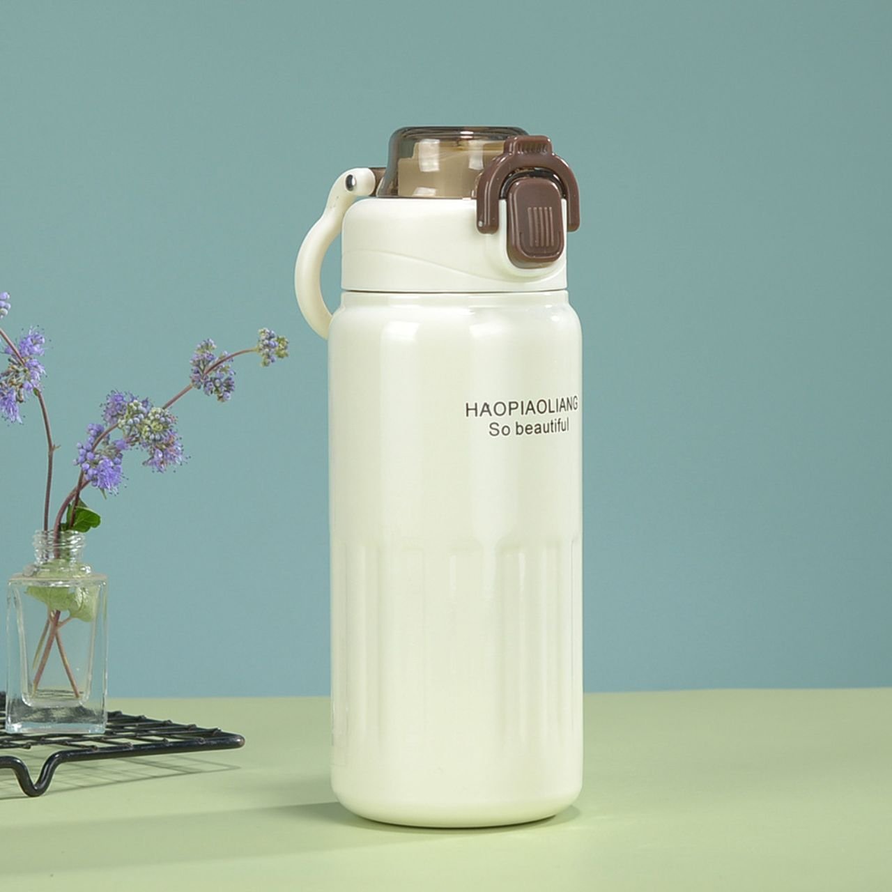 Stainless Steel Insulated Bottle with Carrying Handle | Portable & Leakproof | Push Lock Button | 500 ML | Assorted Colors | Box Packing - Image 5