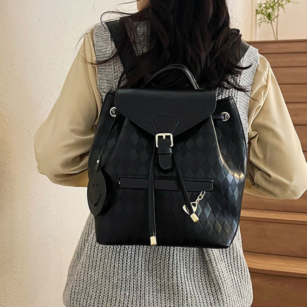PU Leather Ladies Travel Backpack | 2 Pockets | Drawstring Closure | Adjustable Shoulder Strap | 21x13x26 Cm | Assorted Colors | OPP Packing - Image 5