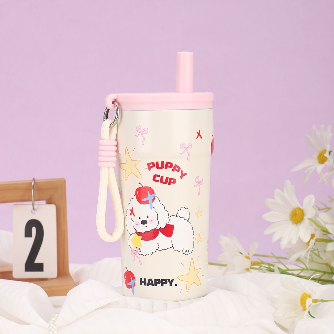Stainless Steel Insulated Coffee Sipper with Straw & Carry Band | Portable & Leakproof | Cartoon Print | 500 ML | Assorted Prints | Box Packing - Image 3