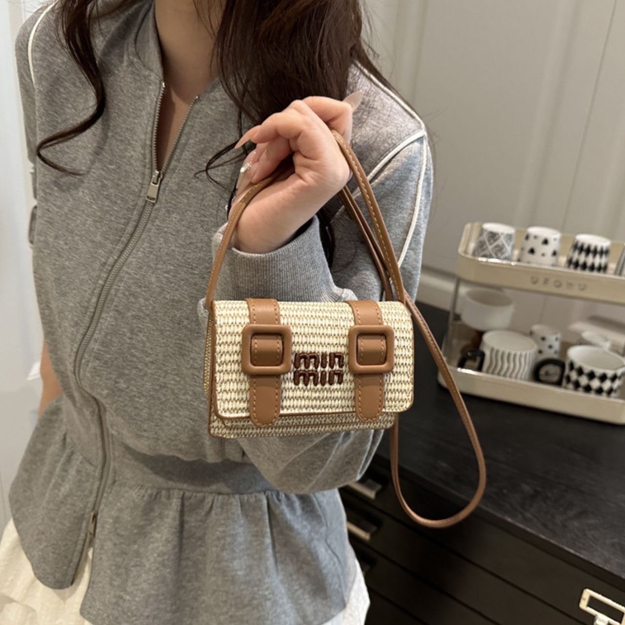 PU Leather Woven Satchel Bag with Sling | Flap Closure | Compact & Lightweight | Assorted Colors | OPP Packing - Image 2