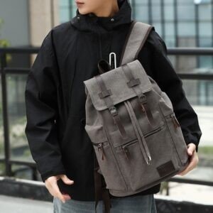 Premium Canvas Backpack with Leather Trim | Travel & Laptop | Unisex | 4 Pocket | 46x18x33 Cm | Assorted Colors | OPP Packing