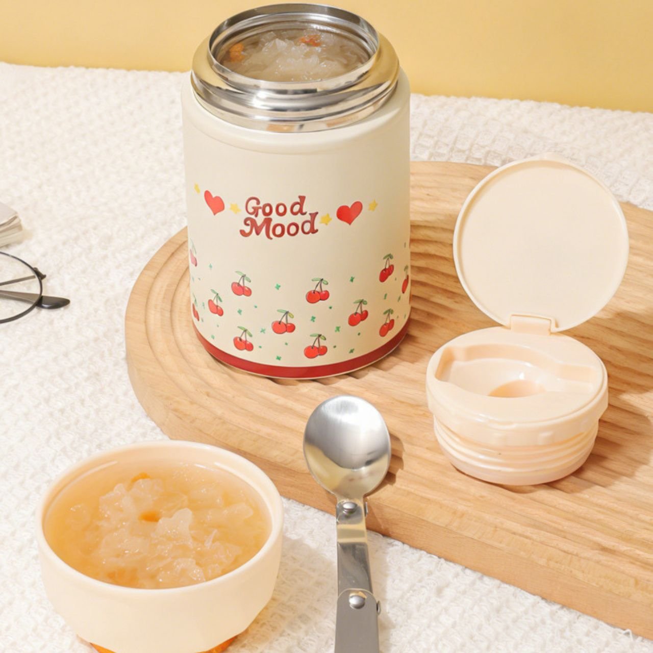 Stainless Steel Food Bowl with Foldable Spoon | Double wall Insulation | Flower Printed | Portable & Leakproof | 500 ML | Assorted Prints | Box Packing - Image 3