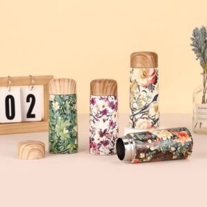 Stainless Steel Insulated Bottle with wooden Cap | Floral Print | Portable & Leakproof | 250 ML | Assorted Colors & Prints | Box Packing