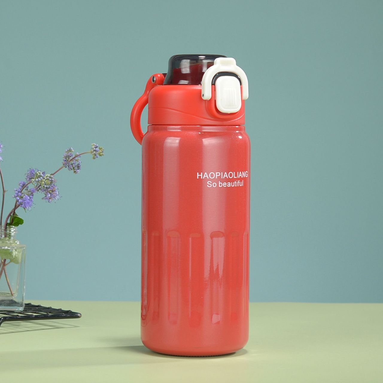 Stainless Steel Insulated Bottle with Carrying Handle | Portable & Leakproof | Push Lock Button | 500 ML | Assorted Colors | Box Packing - Image 4