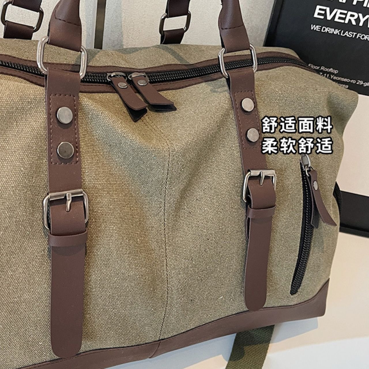 Canvas Travel Duffle Bag with Top Handle | PU Leather Trim | Zip Closure | Adjustable Shoulder Strap | 30x50x23 Cm | Assorted Colors | OPP Packing - Image 5