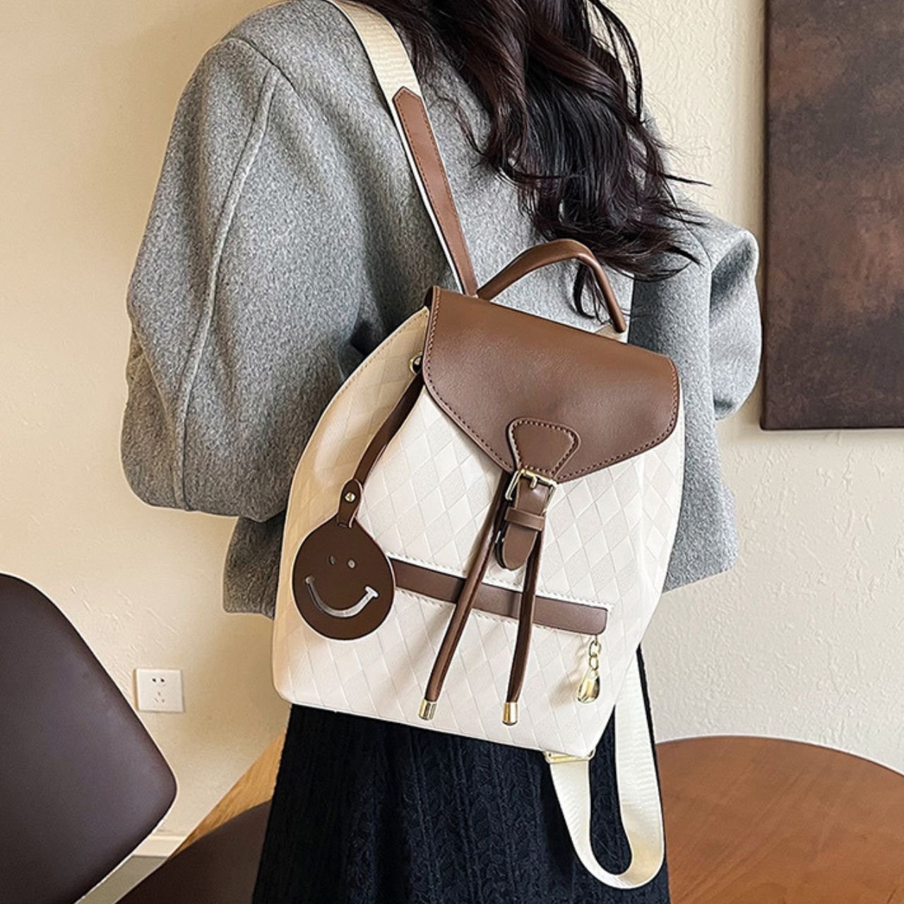 PU Leather Ladies Travel Backpack | 2 Pockets | Drawstring Closure | Adjustable Shoulder Strap | 21x13x26 Cm | Assorted Colors | OPP Packing - Image 6