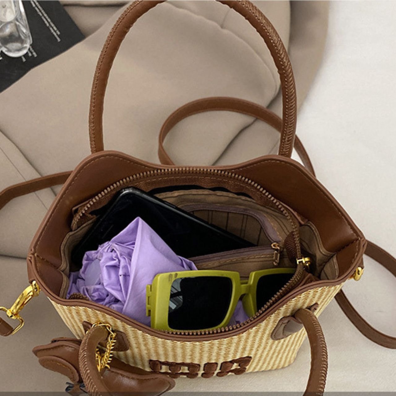 Stylish Woven Handbag for Women | PU Leather Top Handle | Adjustable Crossbody Sling | Smooth Zip Closure | 23x15x9 Cm | Assorted Colors | OPP Packing - Image 8