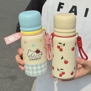 Stainless Steel Kawaii Kids Sipper with Carry Strap | Double wall Insulation | Cartoon Printed | Portable & Leakproof | 500 ML | Assorted Colors | Box Packing