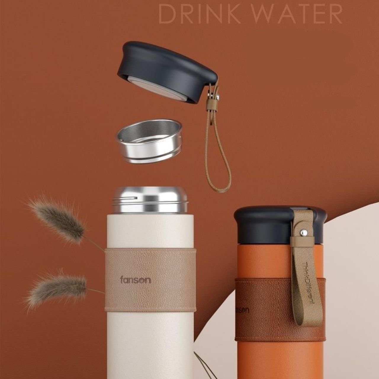 Stainless Steel Insulated Bottle with Leather Grip & Carry Strap | Leakproof | Portable Travel Bottle | 500 ML | Assorted Colors | Box Packing - Image 9