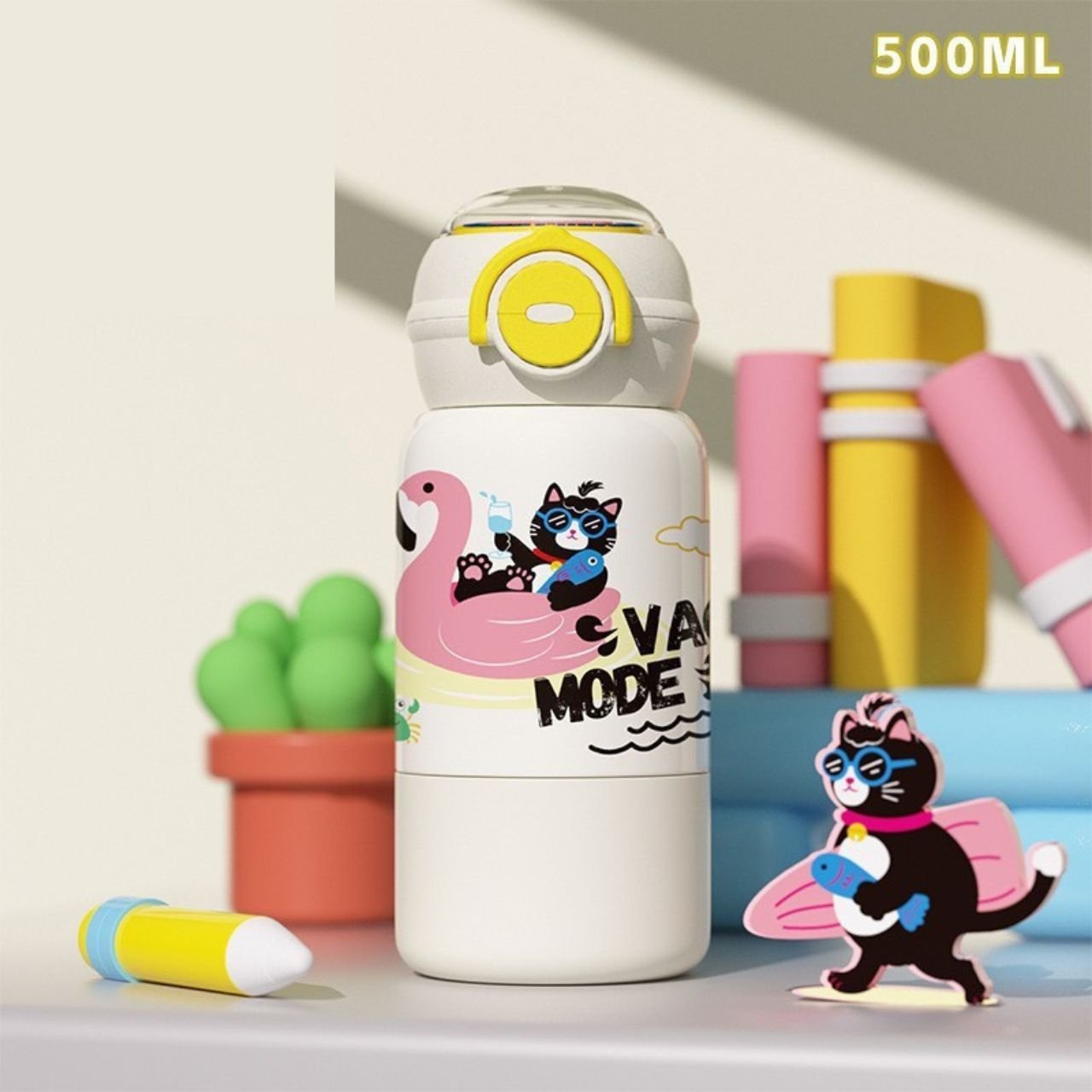 Stainless Steel Kids Sipper with Carry Band | Double Wall Insulations | Cartoon Printed | Dual Drinking System | Portable & Leakproof | 500 ML | Assorted Prints | Box Packing - Image 3