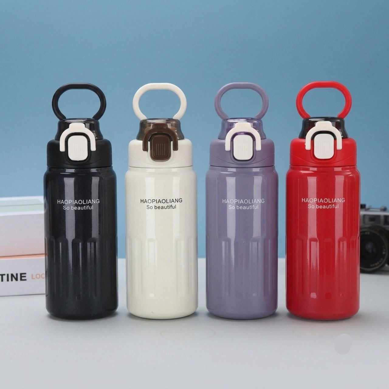 Stainless Steel Insulated Bottle with Carrying Handle | Portable & Leakproof | Push Lock Button | 500 ML | Assorted Colors | Box Packing