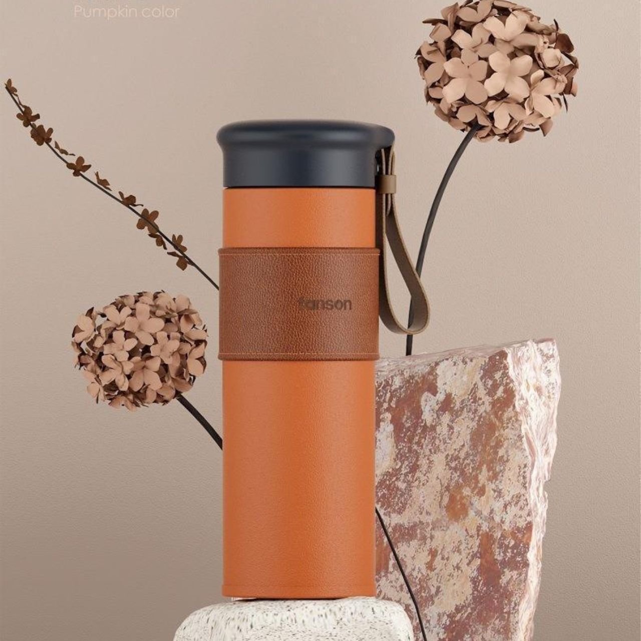 Stainless Steel Insulated Bottle with Leather Grip & Carry Strap | Leakproof | Portable Travel Bottle | 500 ML | Assorted Colors | Box Packing - Image 4