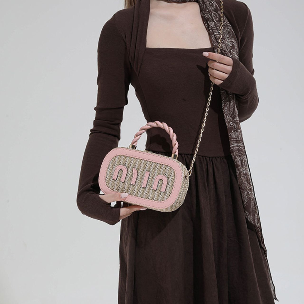 Stylish Woven Mini Handbag with Braided Handle | Premium Look with Lock Closure | Golden Chain Strap | 12x20x6 Cm | Assorted Colors | OPP Packing - Image 5